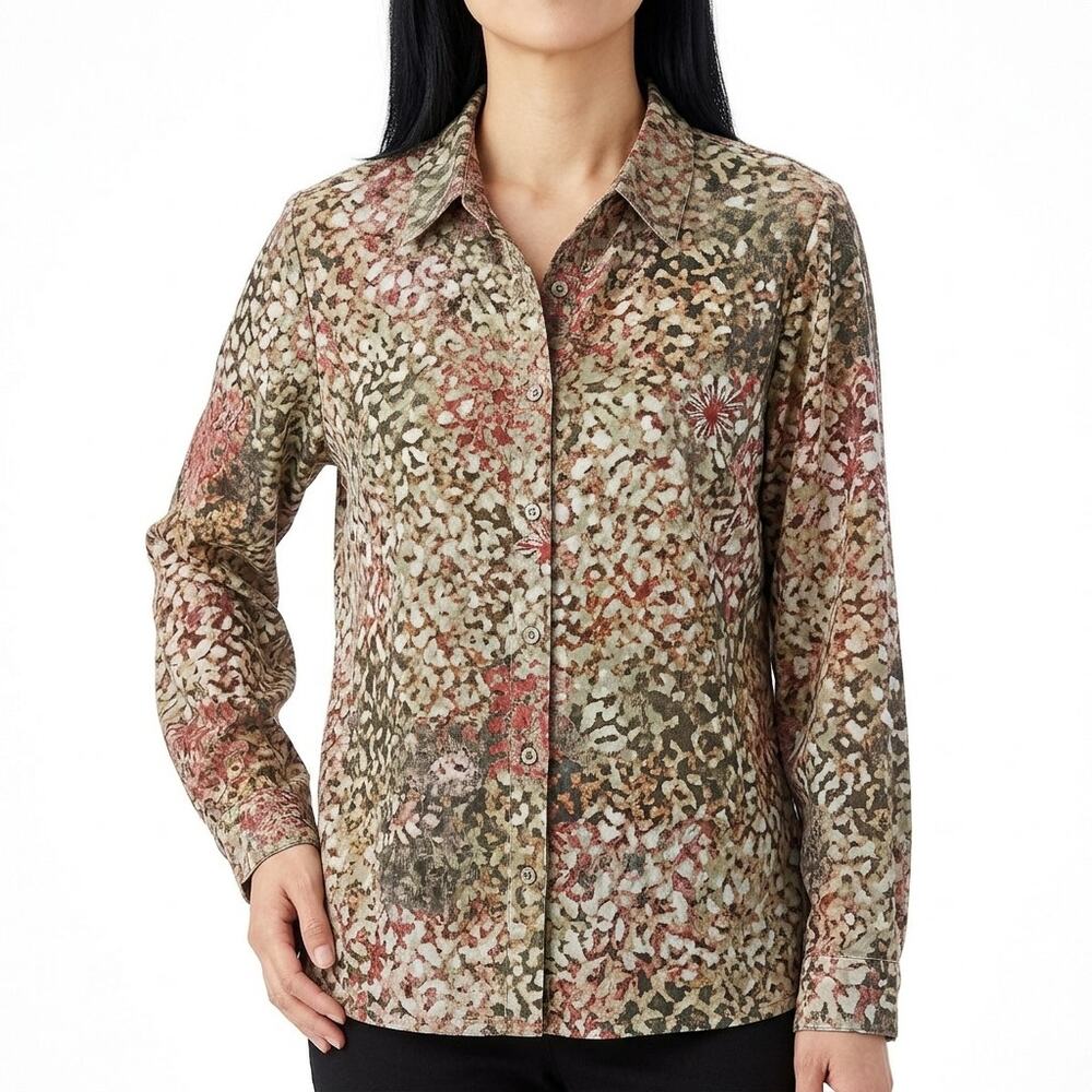 Coldwater Creek Multicolor Floral Button-Up Blouse Women Plus Size 2X